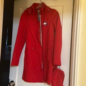 Women’s red Tommy Hilfiger red rain coat never worn size small
